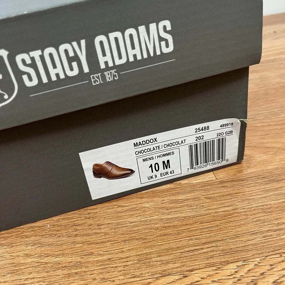 Stacy Adams Maddox Cap Toe Oxford Dress Shoes Mens Size 10 Chocolate Leather NEW
